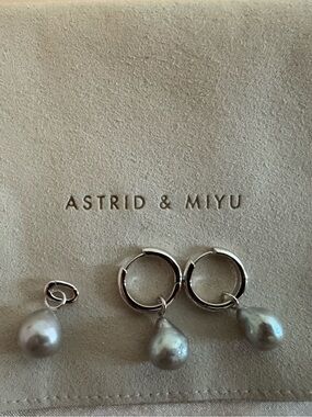 Astrid & MIYU Silver Hoops with Grey Pearl Drops and Pearl charm NWT